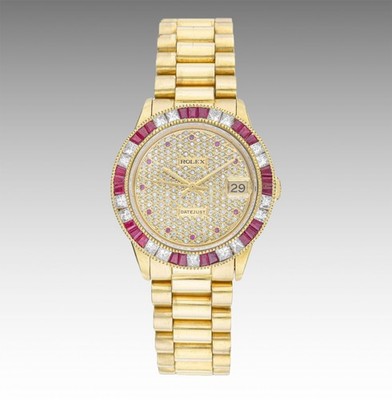 Rolex Oyster Perpetual DateJust Watch 18K Yellow Gold w/Diamonds,Rubies Ref.6827