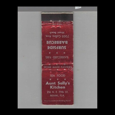 Matchbook Cover Miami, FL Aunt Sally's Kitchen Red Vintage