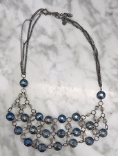 Simply Vera Vera Wang Blue Crystal Bib Statement Necklace Gunmetal 22"+3"