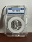 1962 Franklin Silver Half Dollar 50c - Graded NGA MS 66 - Beautiful Luster!