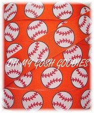 7/8 BASEBALL TEAM SOFTBALL SPORTS CHEER GROSGRAIN RIBBON 4 HAIRBOW BOW ORANGE