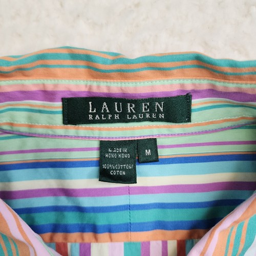 Vintage Lauren Ralph Lauren Button Up Shirt Women M Candy Stripes Bright Colors - Picture 6 of 7