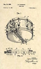 Official Rogers Dynasonic Snare Drum US Patent Art Print- Vintage Thompson 335