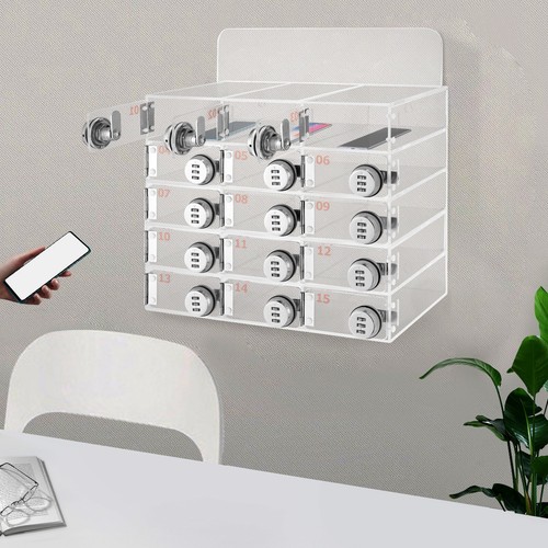 15 Slots Lockable Cell Phone Storage Cabinet Classroom Wall Mounted Locker Box - Picture 2 of 17