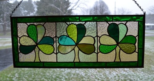 Large Handmade One of a Kind Stained Glass Shamrock Irish St Patricks Day Piece - Picture 5 of 7