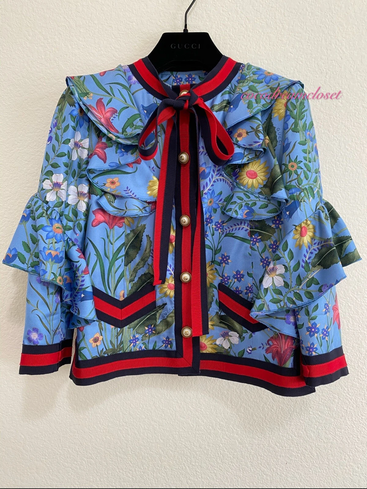 GUCCI 2017 GIACCA CON BOTTONI FLOREALE PERLA RUNWAY PRIMAVERA 36