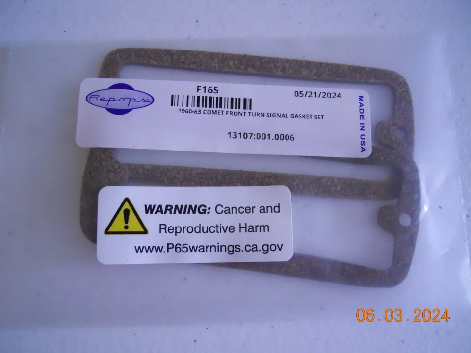 New 1960 1961 1962 1963 Mercury Comet Front Turn Signal Lens Gasket Set - Image 2 of 3