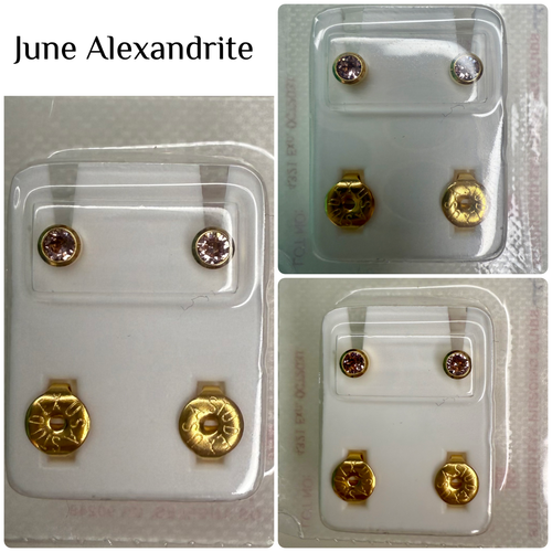 STUDEX PLUS BIRTHSTONES GOLD PLATED & STEEL BEZEL SET EAR PIERCING STUD EARRINGS - Picture 7 of 19