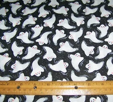 1 yd MODA Hey Boo WHITE GHOSTS on MIDNIGHT BLACK 100% Cotton Fabric HALLOWEEN