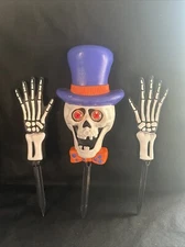 Skull Top Hat Halloween Blow Mold Set Head & Hands Yard Decor Paper Magic Group