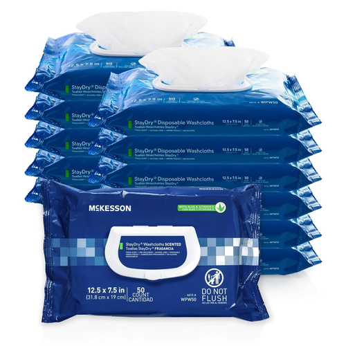 Mckesson Staydry Disposable Wipe 12 Pack, 600 Washcloths - Large Adult Body and - Picture 10 of 12