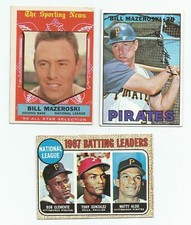 Pirates Lot of 3 Bill Mazeroski 1959 #555 1967 #510 1968 LL #1 Bob Clemente Alou