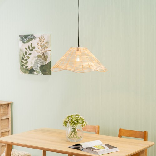 Natural Wavy Ceiling Lampshade Easy Fit Pendant Light Shade Rattan Wicker Boho
