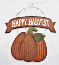 Pumpkin Shaped Wood Sign, Happy Harvest Banner, Rustic Autumn Decor
