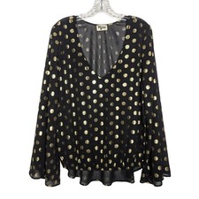 Show Me Your Mumu black with gold polka dots long bell sleeves Flowly Tunic L