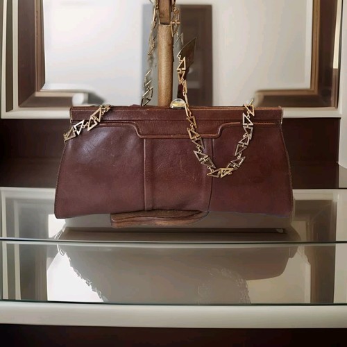 Vintage Elegant 40s/50s Brown Leather Clutch Occasion/Evening Bag - 第 5/6 張圖片