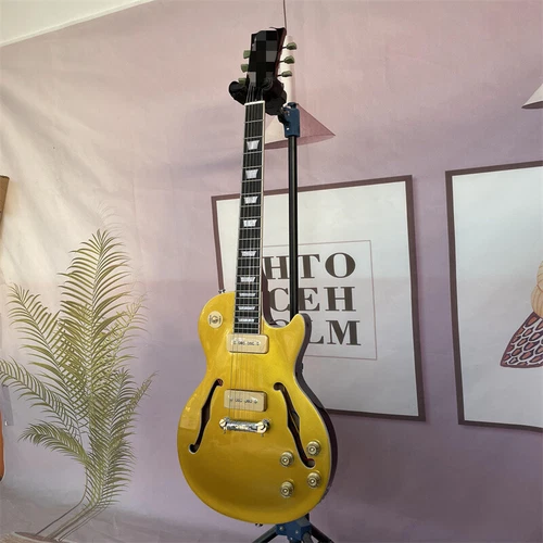 Custom Gold Top Electric Guitar LP P-90 Pickup Chrome Hareward Semi-Hollow Body