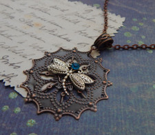 Dragonfly Necklace Pendant Copper Jewelry Handmade NEW Chain Women Silver 