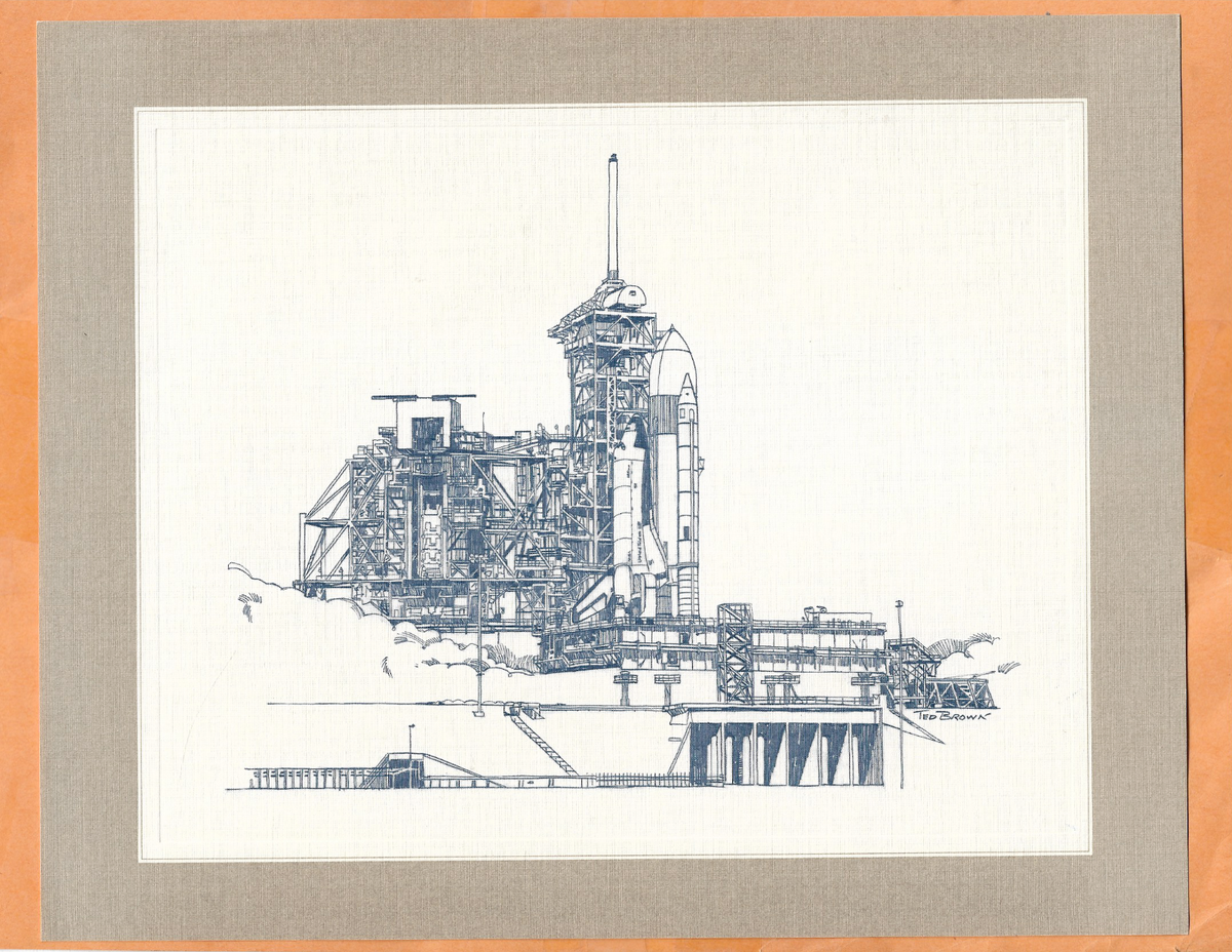 SPACE SHUTTLE ON LAUNCH PAD TED BROWN SKETCH SPACE 8