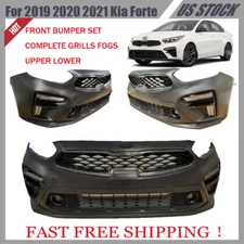 Fit For 2019 2020 2021 Kia Forte Front Bumper Cover Fascia Upper Lower Kit / Set