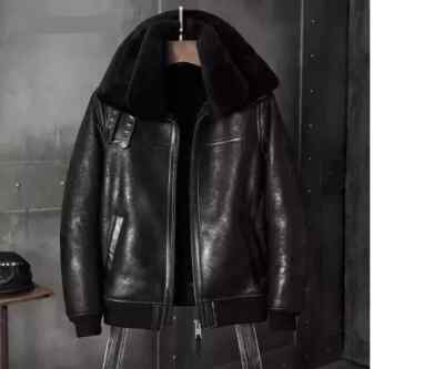 Men's B3 RAF Flight Bomber Aviator Real Sheepskin Leather Jacket Shearling Black