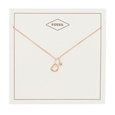 New Fossil Letter C Rose Gold-Tone Stainless Steel Necklace JF03037791