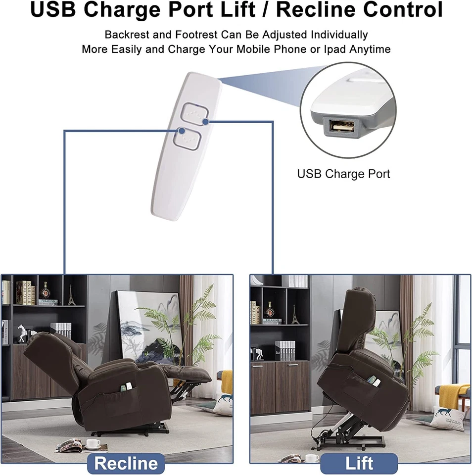 Power Recliner Sofa PU Leather Heat Massage Lift Recliner Chairs for Living Room - Image 4 of 4