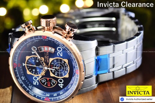 NUEVO Reloj Cronógrafo Invicta Aviator Para Hombres Chapado en Oro Rosa 18K Esfera Azul Taquí S.S - Imagen 2 de 8