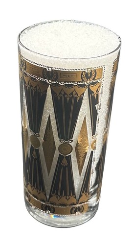 Vtg Set 7 Culver Black Gold Highball Glasses Tumbler MCM Curtain Diamond RARE - Picture 8 of 22