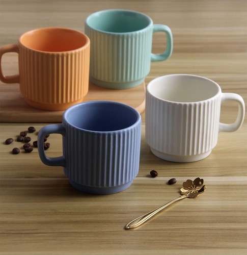 Stackable Coffee Mugs Set Of 4 7 Oz Ceramics Espresso Cups For Latte Cappuccino - Picture 3 of 7