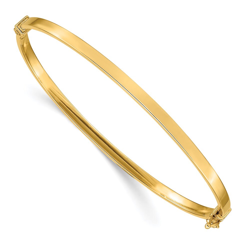 Real 14kt Yellow Gold Polished Hinged Bangle Chain Bracelet;