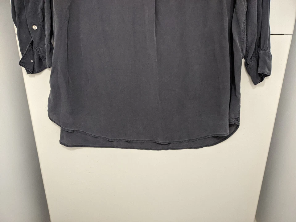 Vestido EDUN para Mulheres L Túnica Preta Popover Midi 100% Seda Henley Leve Desbotada - Imagem 3 de 4