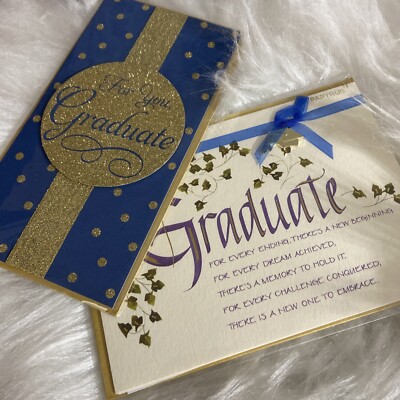 2/ PAPYRUS GRADUATION CARD NIP MSRP $5.95 GOLD GLITTER MONEY ENCLOSURE CARD
