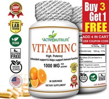 Pure Ascorbic Acid VITAMIN C Powder 1000 mg-60 VEGAN CAPSULES Made In USA