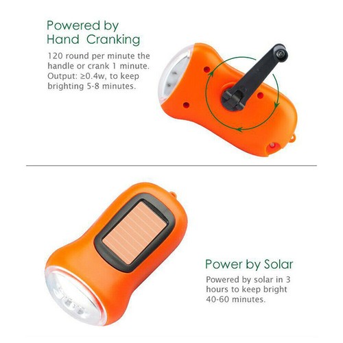 2XSolar Power LED Flashlight Hand Crank Torch Wind Up Super Bright Camping Light - Bild 3 von 17