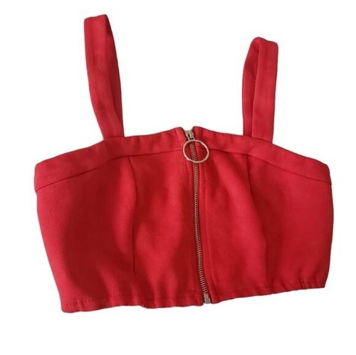 Crop top donna LF SEARCH rosso bralette ecopelle scamosciata taglia M - Foto 2 di 6