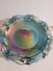 VINTAGE Iridescent CARNIVAL GLASS Bowl/ Plate Multi Colored Ruffled Edge