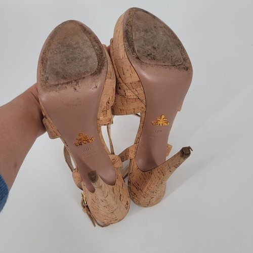 Prada Cork Multi Strap Platform Sandals Size 40.5 SAKS Exclusive - Picture 7 of 12