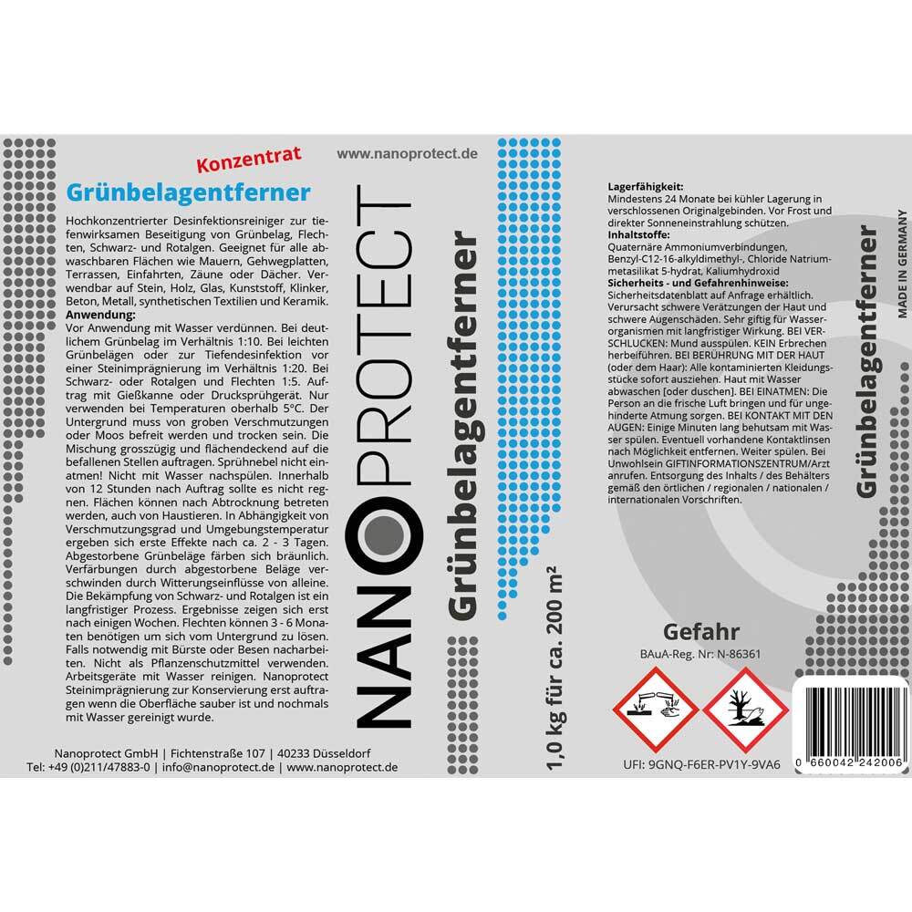 Nanoprotect Grünbelagentferner 1,0 kg Konzentrat Algenentferner