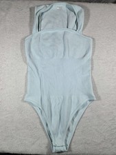 OQQ Ribbed Bodysuit Women  s Large Light Blue Racerback High Cut Stretch