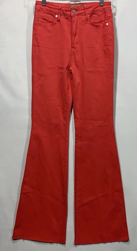Judy Blue Flare Red Jeans Womens 3/26 High Rise Stretch Garment Dyed