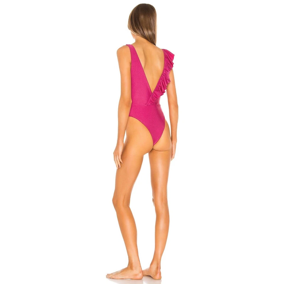 Tularosa from Revolve Annalie One Piece Swimsuit Pink Ruffle V-Neck - Medium - Image 2 of 4