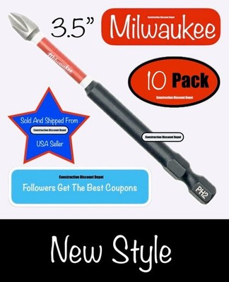 10 Pack Milwaukee Shockwave Impact 3-1/2 in. Phillips #2 PH2 Drill Bit 3.5'' Long