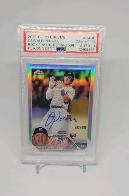 2023 Topps Chrome Rookie Auto Oswald Peraza #RAOP REFRACTOR /499 PSA 10 AUTO 10