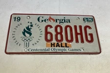 Vintage 1993 Georgia Centennial Olympic Games License Plate w/ 96 Sticker ~ HALL