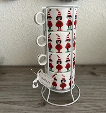 Grace's Teaware Christmas Elfs Stacking Mug Set 4 Wire Rack Cup