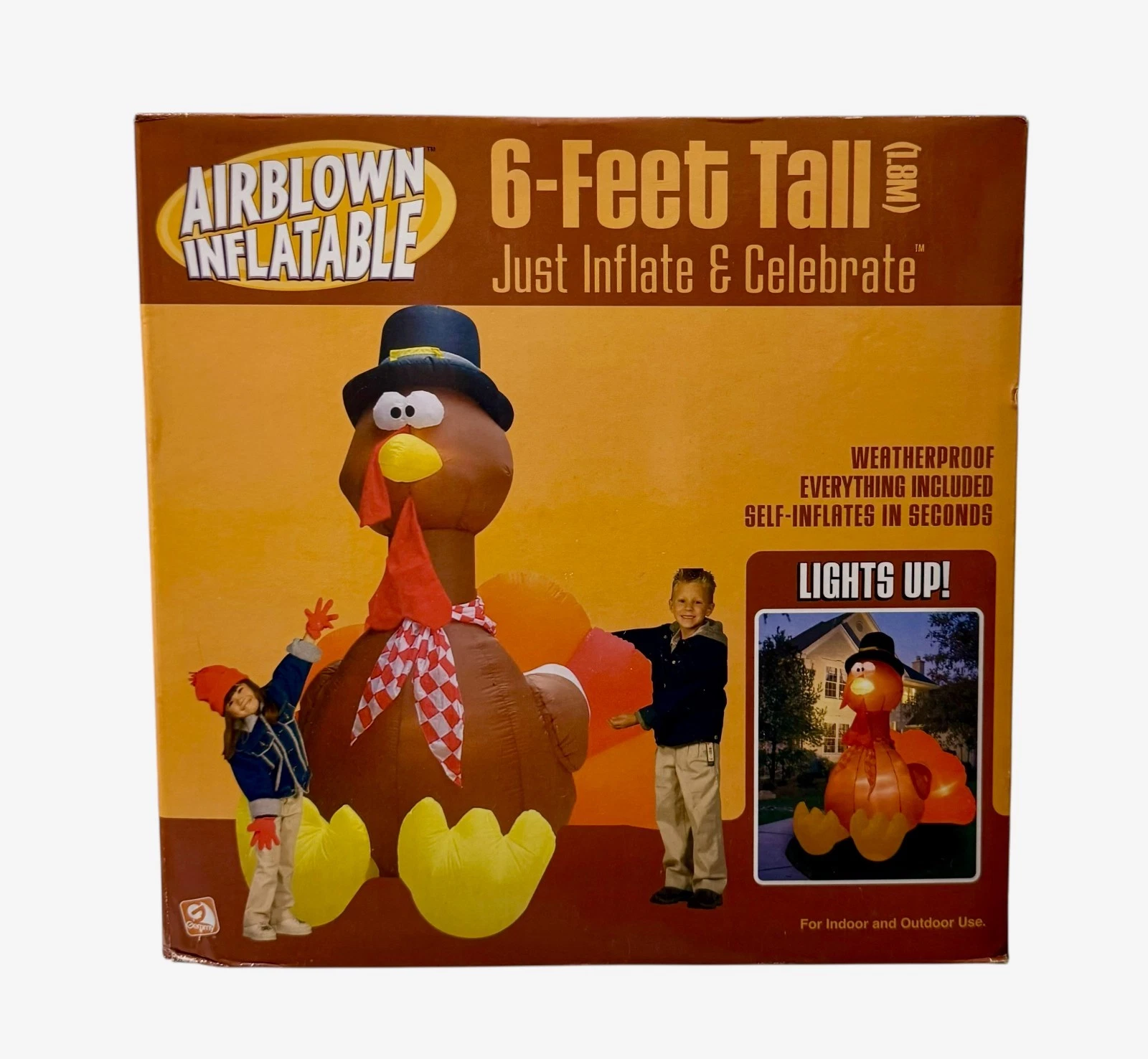 Gemmy Turkey w/Pilgrim Hat Thanksgiving 6' Lighted Airblown Inflatable 2004 New