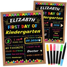 First & Last Day of School Signs with 6 Colorful Markers, 11"W x 14"H, Black