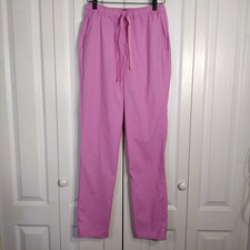 Jaanuu Womens Scrub Pants XS Pink Drawstring Hip Pockets Tapered Logo Elastic