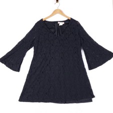 Flying Tomato Womens Black Floral Lace Bell Sleeve V-Neck Shift Dress 1X